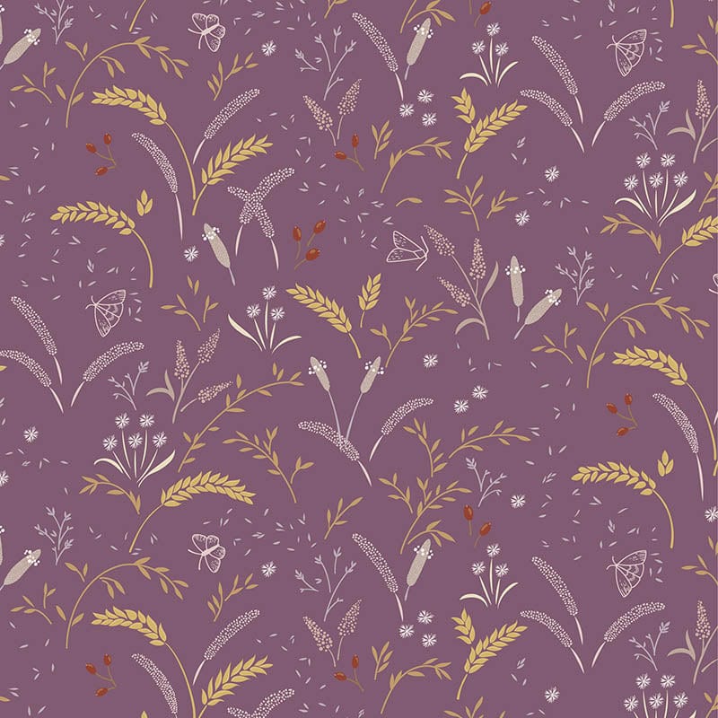 Lewis And Irene Meadowside Fabric Grassfield Gathering On Mauve Taupe Cc8.3