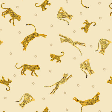 Lewis And Irene Small Things Wild Animals Fabric Leopards And Cheetahs On Light Yellow Sm55.1