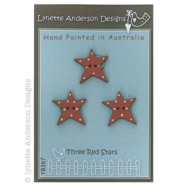 Lynette Anderson Buttons Lynette Anderson Designs Three Red Stars Button Pack - The Sewing Studio