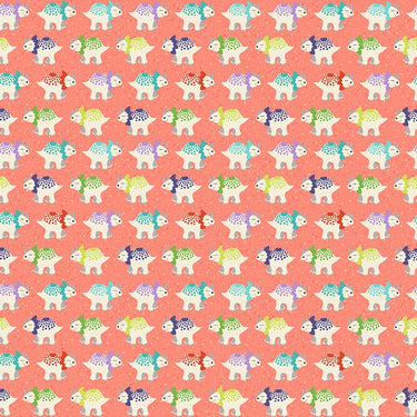 Makower Dino Friends Fabric Triceratop Coral