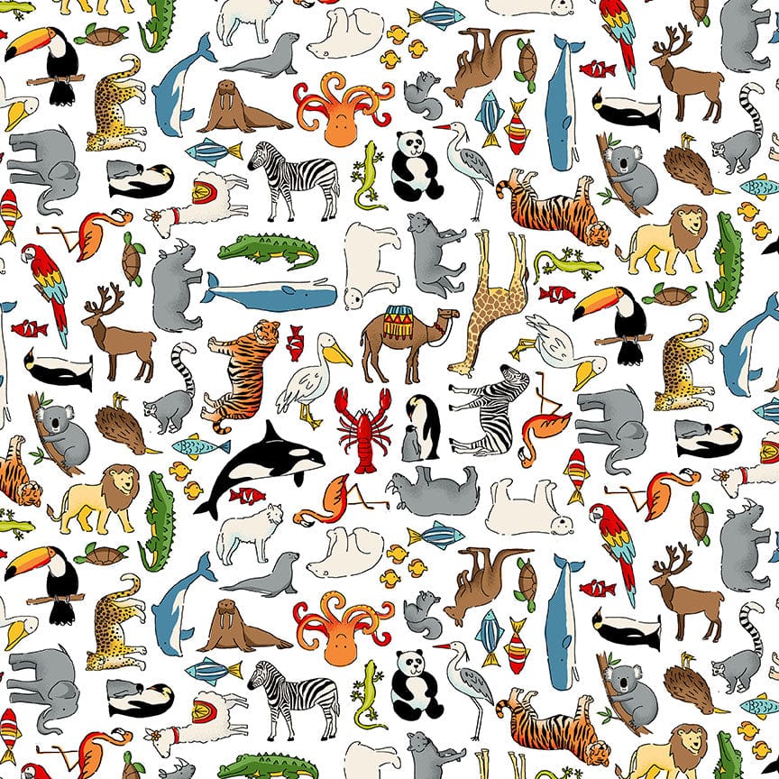 Makower Fabric Makower Around The World Animals White - The Sewing Studio