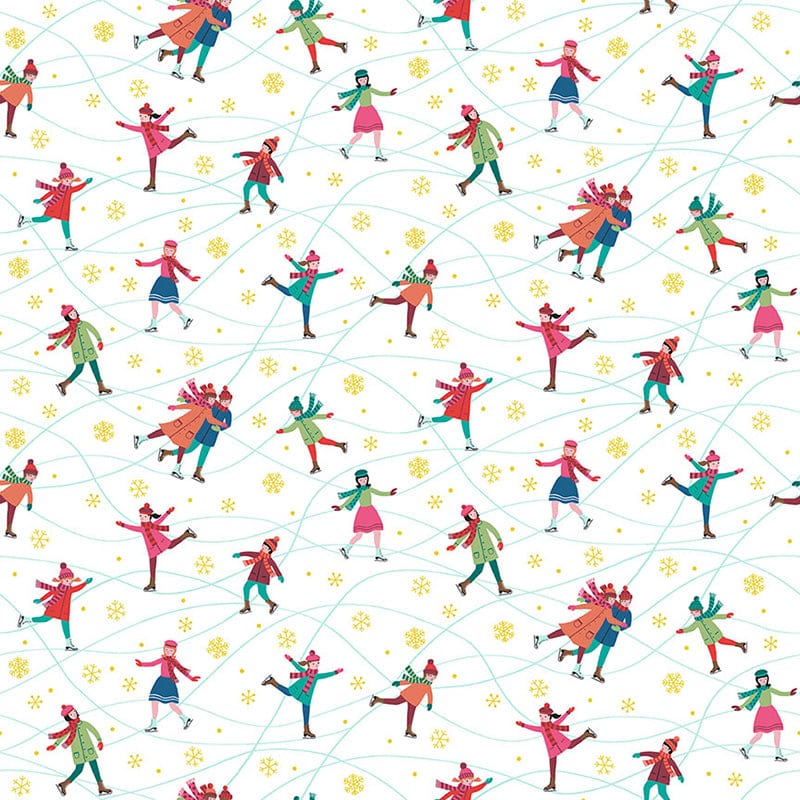 Makower Fabric Makower Christmas Skaters White Fabric 2465/W - The Sewing Studio