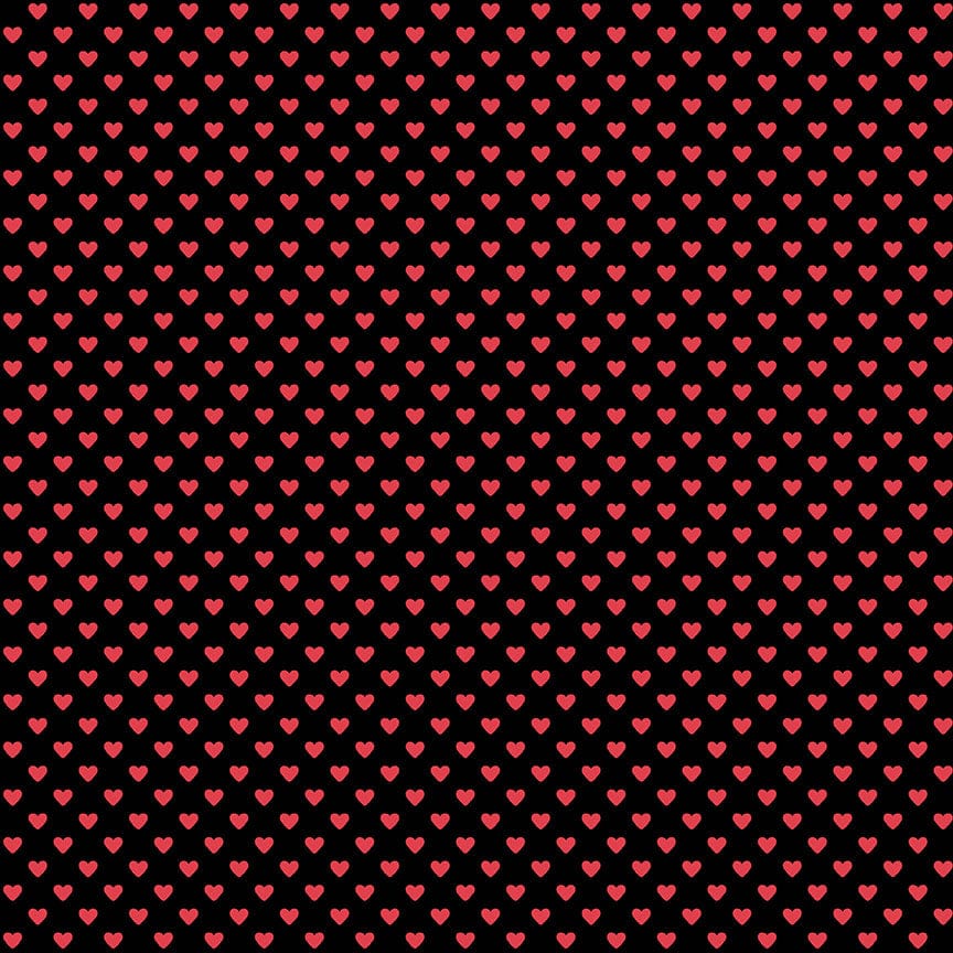 Makower Fabric Makower Fabric Hearts Red on Black 9149KR - The Sewing Studio