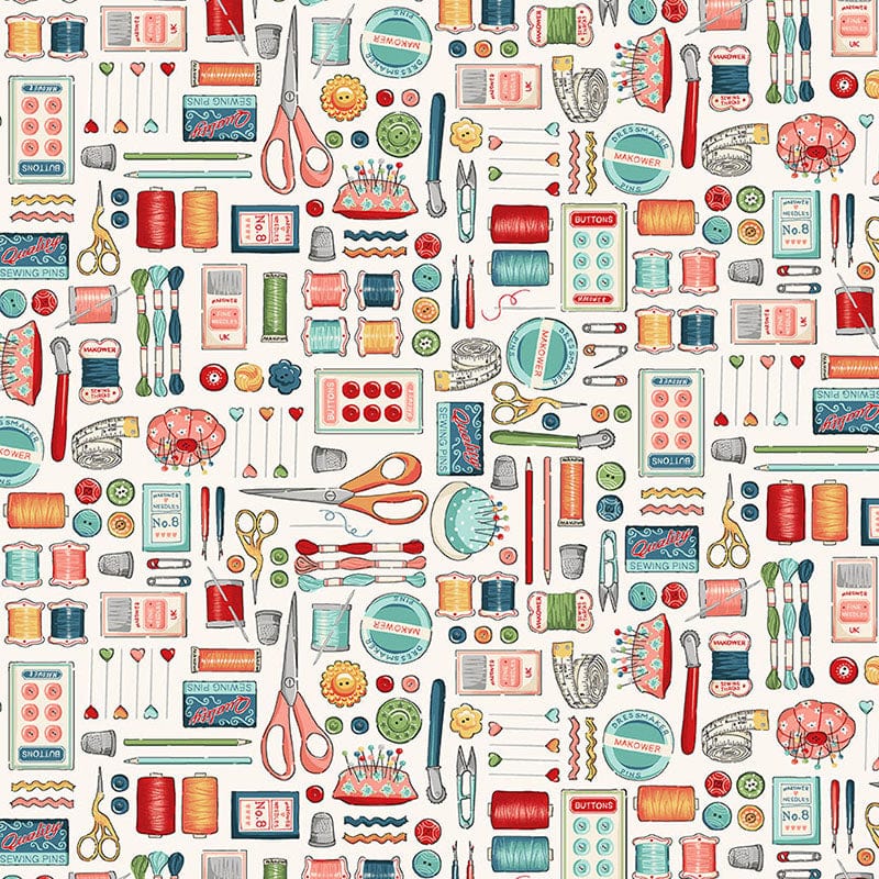 Makower Fabric Makower Sewing Room Notions Cream Fabric 2502/1 - The Sewing Studio