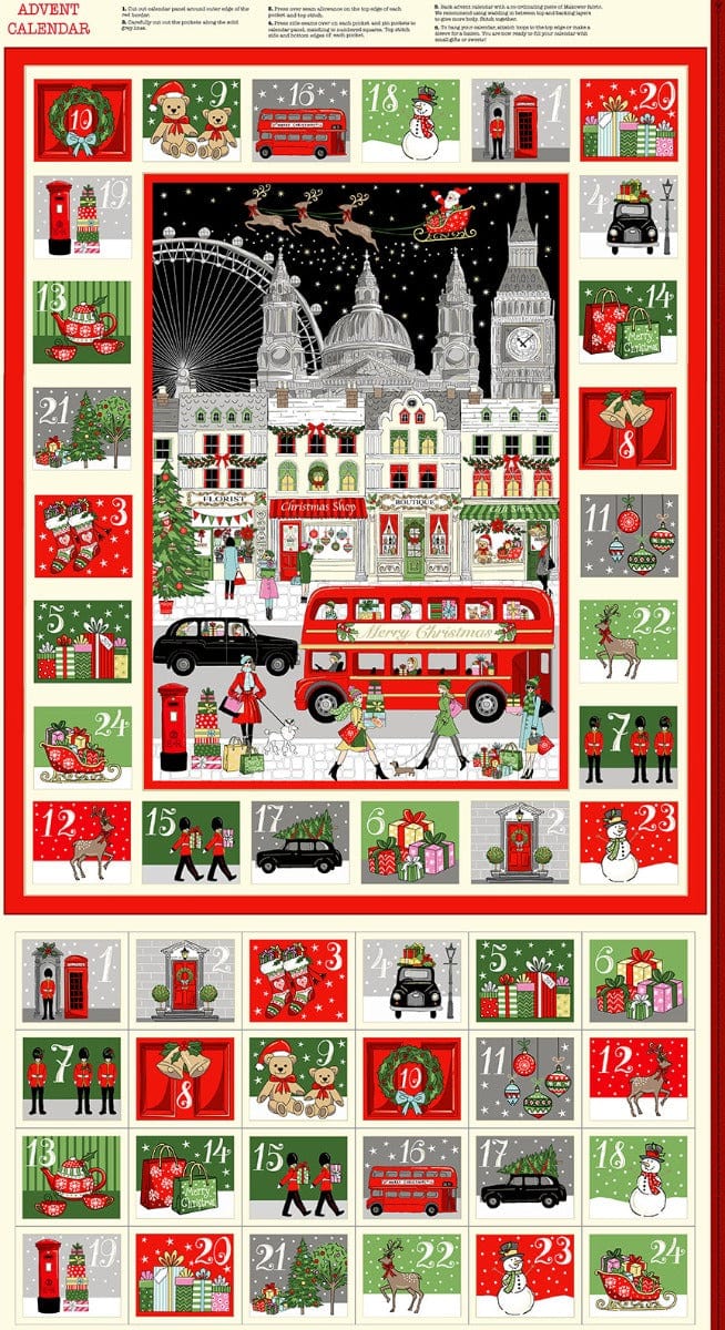 Makower Fabric Panels & Labels Makower Fabric London Christmas Advent Calendar Panel 2369/1 - The Sewing Studio