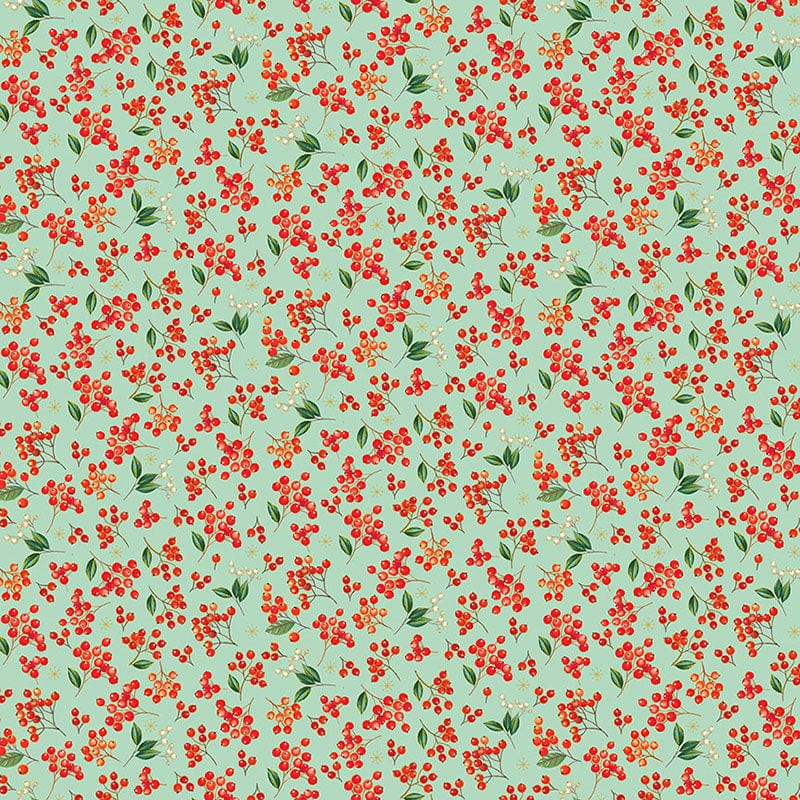 Makower Festive Foliage Berries Teal Fabric 2491/T