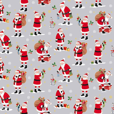 Makower Merry Christmas Santa On Grey Fabric 2480/S
