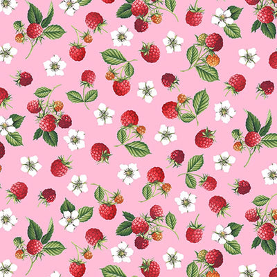 Makower Summer Days Fabric Raspberries Pink