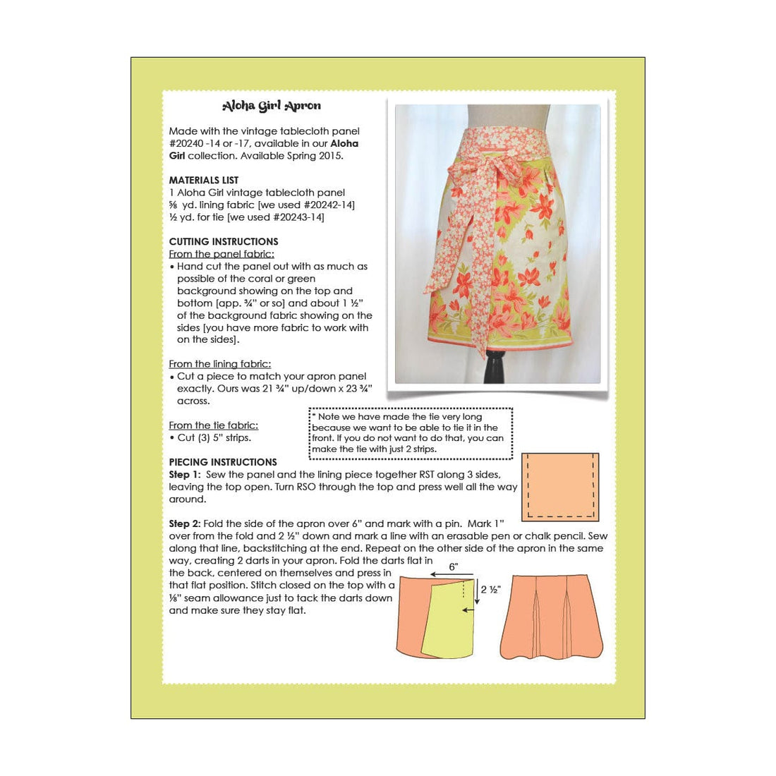 Moda Download Free Pattern: Aloha Girl Apron - The Sewing Studio