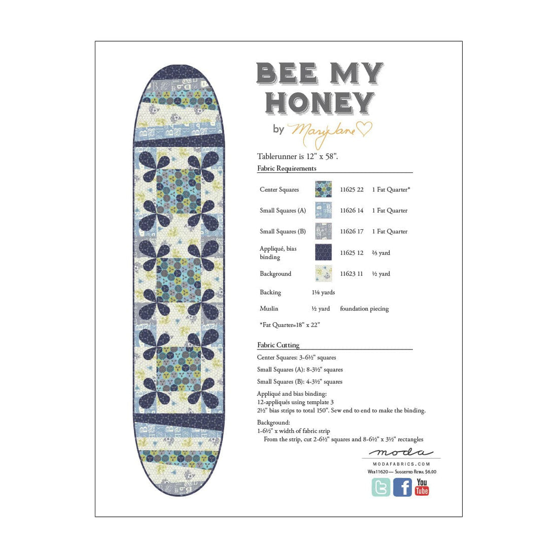 Moda Download Free Pattern: Bee My Honey Tablerunner - The Sewing Studio
