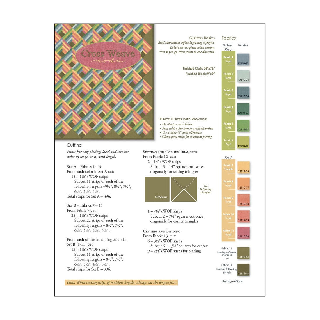Moda Download Free Pattern: Cross Weave Quarters - The Sewing Studio