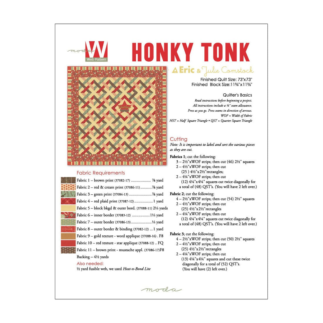 Moda Download Free Pattern: Honky Tonk Quilt - The Sewing Studio