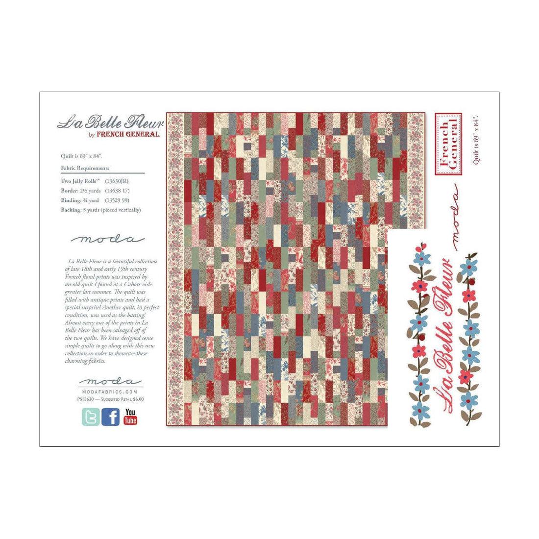 Moda Download Free Pattern: La Belle Fleur Quilt - The Sewing Studio