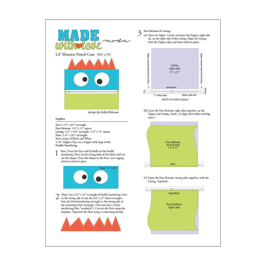Moda Download Free Pattern: Lil Monster Pencil Case - The Sewing Studio