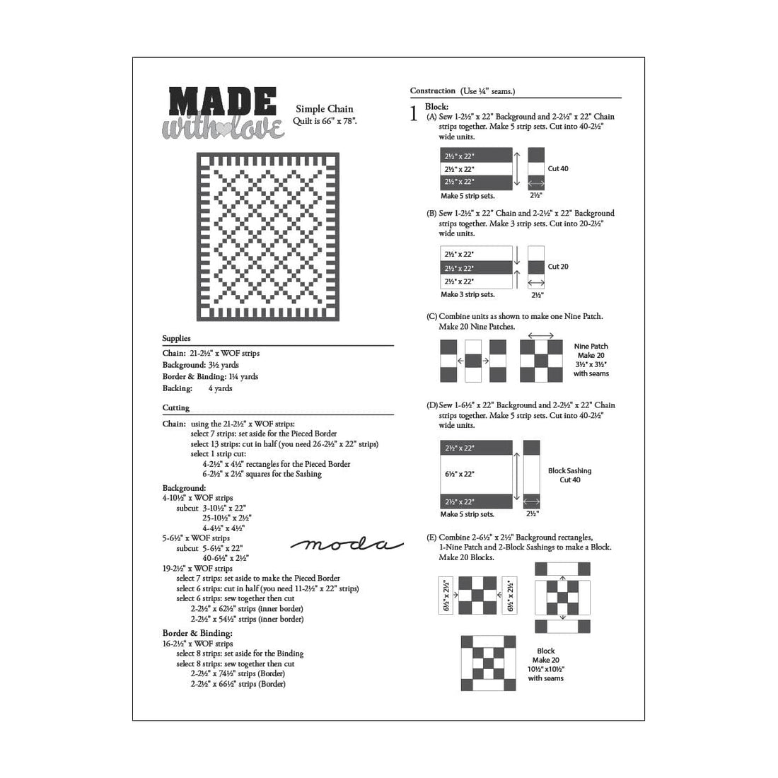 Moda Download Free Pattern: Simple Chain Quilt - The Sewing Studio