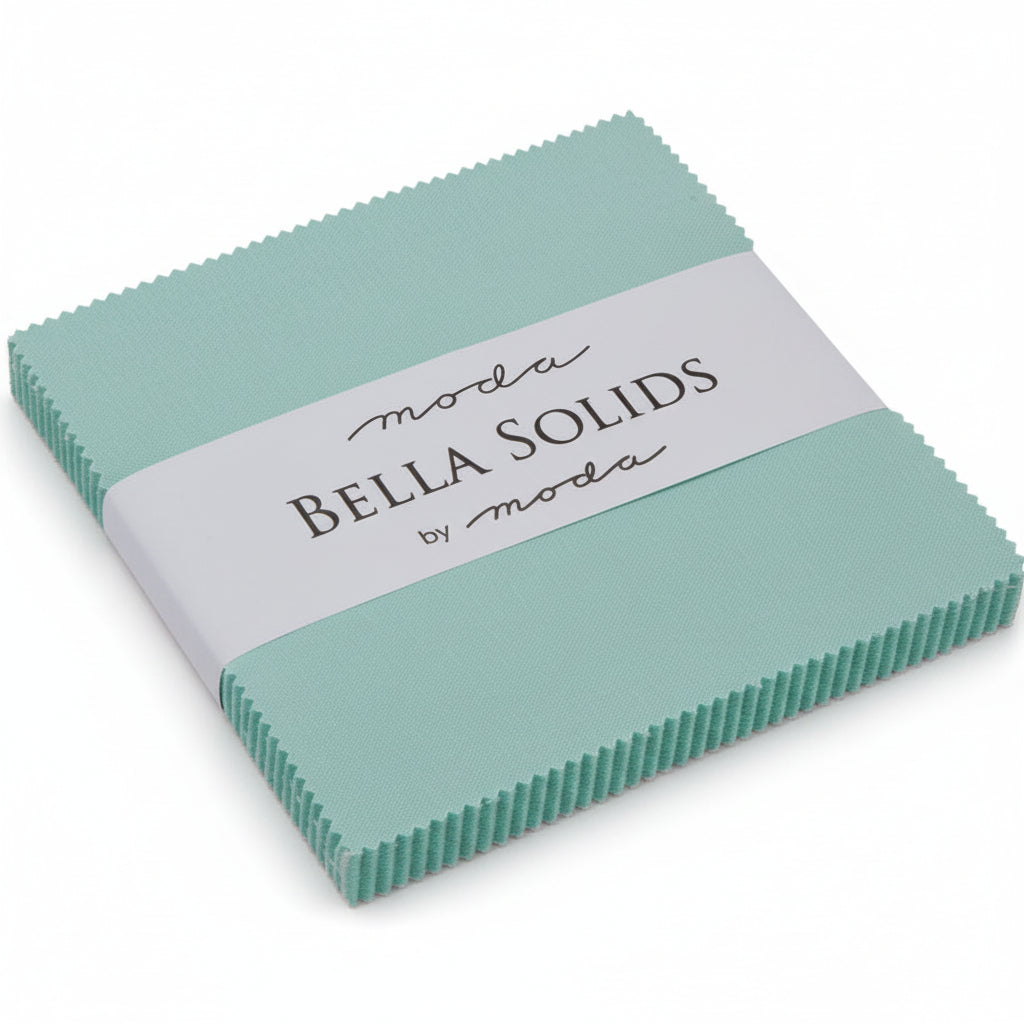 Moda Fabric Pre Cuts Moda Fabric Bella Solids Charm Pack Aqua - The Sewing Studio