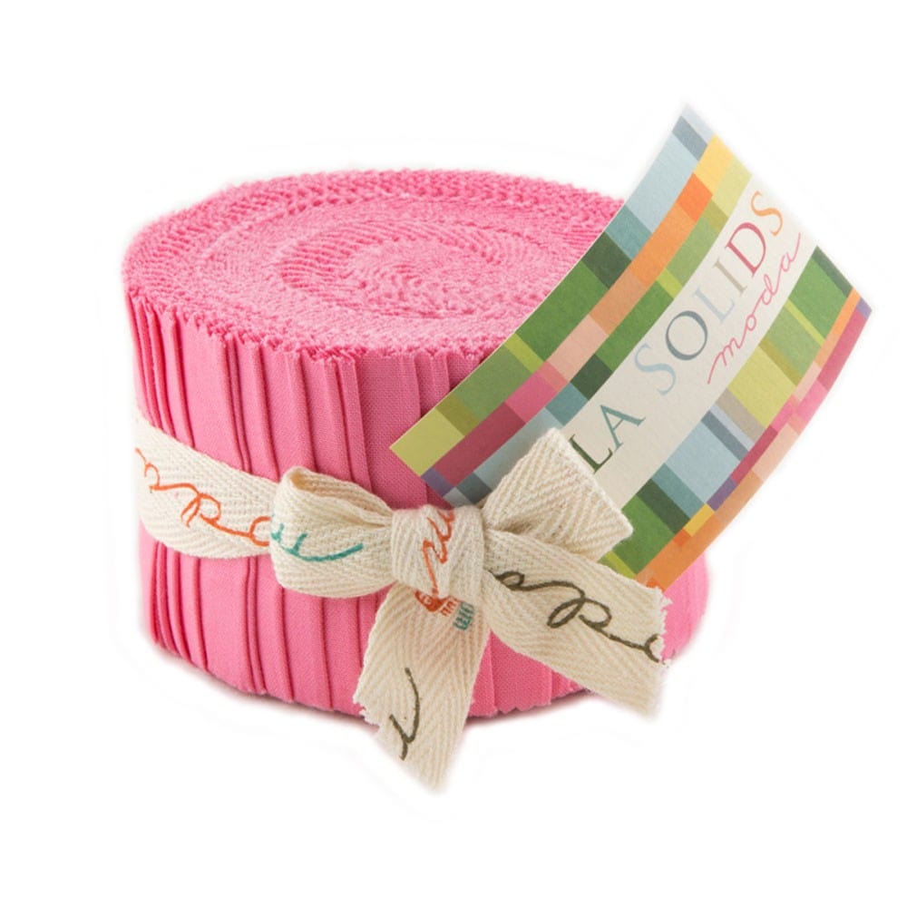 Moda Fabric Pre Cuts Moda Fabric Bella Solids Junior Jelly Roll 30s Pink - The Sewing Studio
