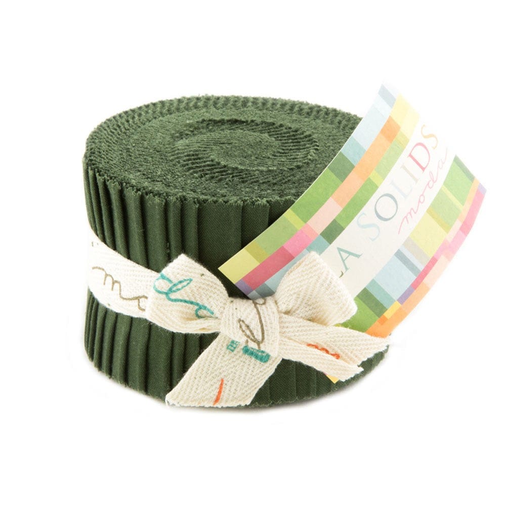 Moda Fabric Pre Cuts Moda Fabric Bella Solids Junior Jelly Roll Pine - The Sewing Studio