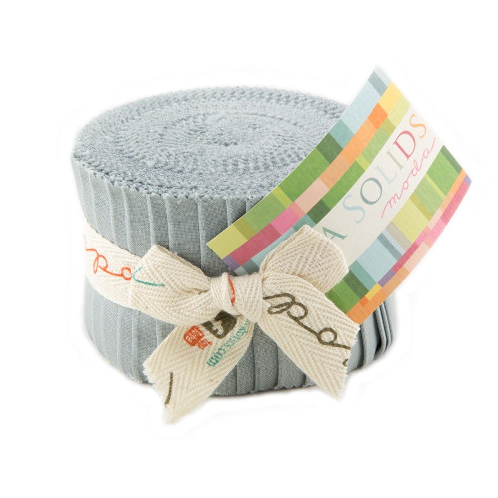 Moda Fabric Pre Cuts Moda Fabric Bella Solids Junior Jelly Roll Silver - The Sewing Studio