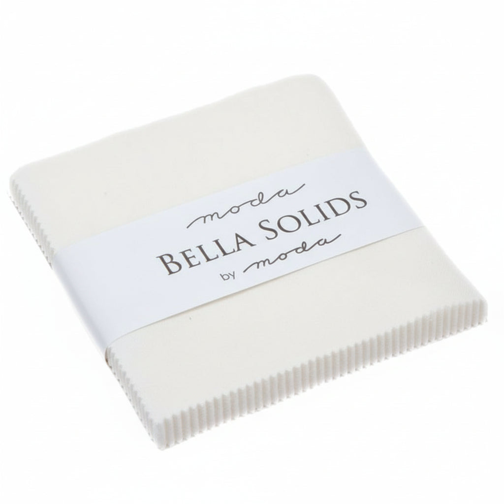 White Plain Moda Fabric Pre Cuts Moda Bella Solids Charm Pack - Off White - The Sewing Studio