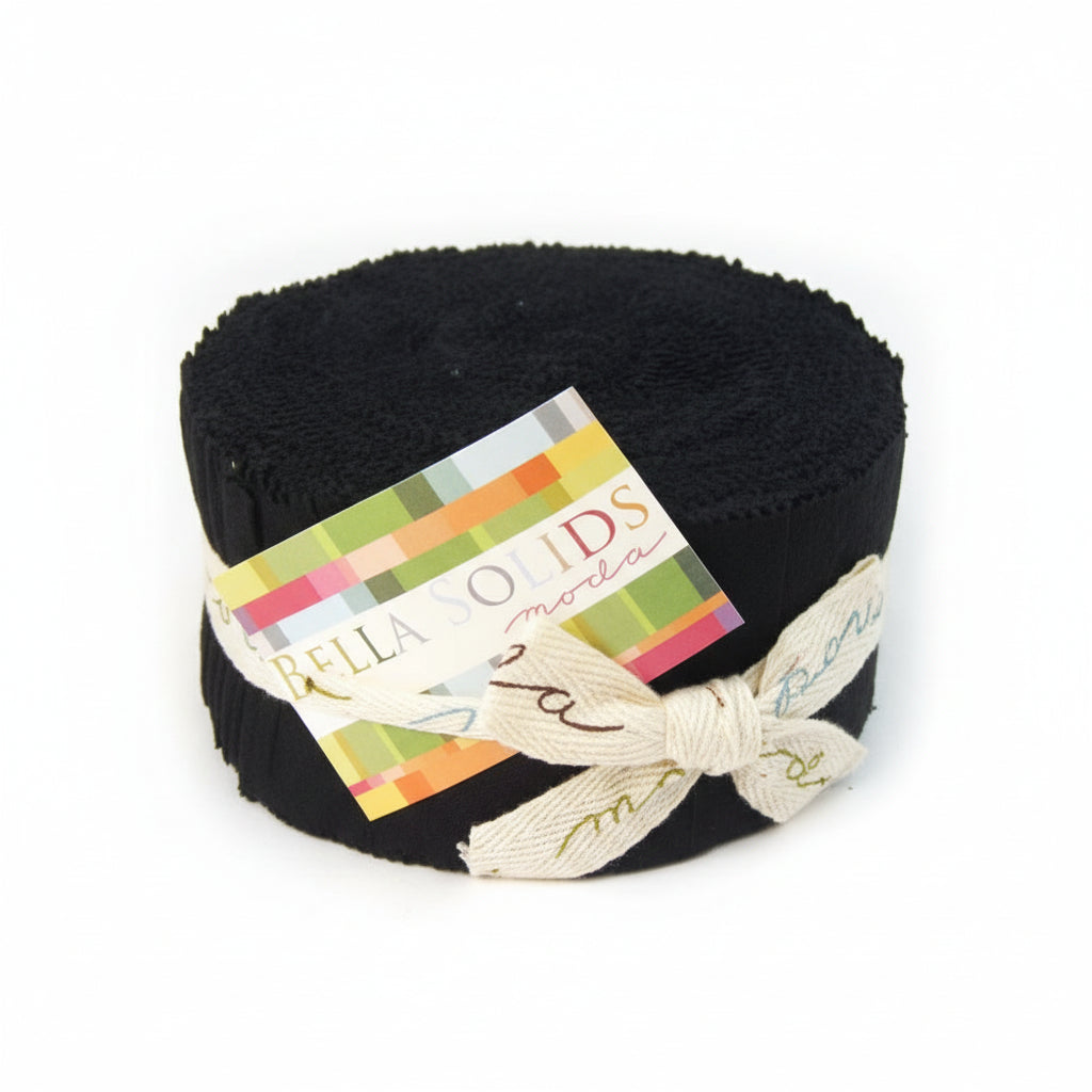 Moda Fabric Pre Cuts Moda Jelly Rolls Black Bella Solid - The Sewing Studio