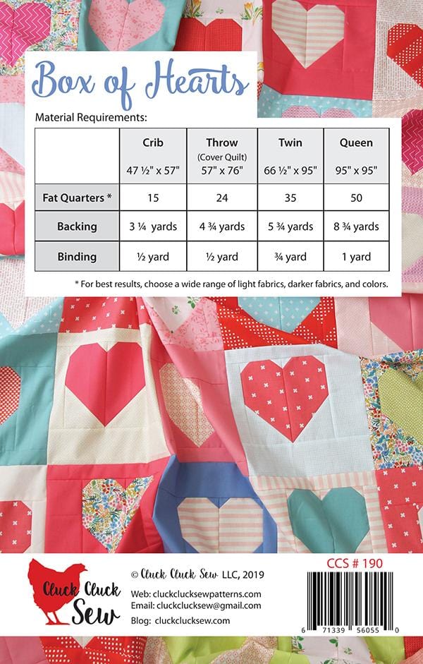 Moda Patterns Box of Hearts Quilt Pattern - The Sewing Studio