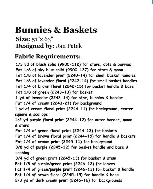 Moda Patterns Jan Patek Bunnies And Baskets Quilt Pattern - The Sewing Studio