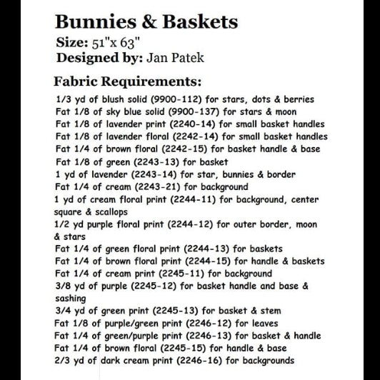 Moda Patterns Jan Patek Bunnies And Baskets Quilt Pattern - The Sewing Studio