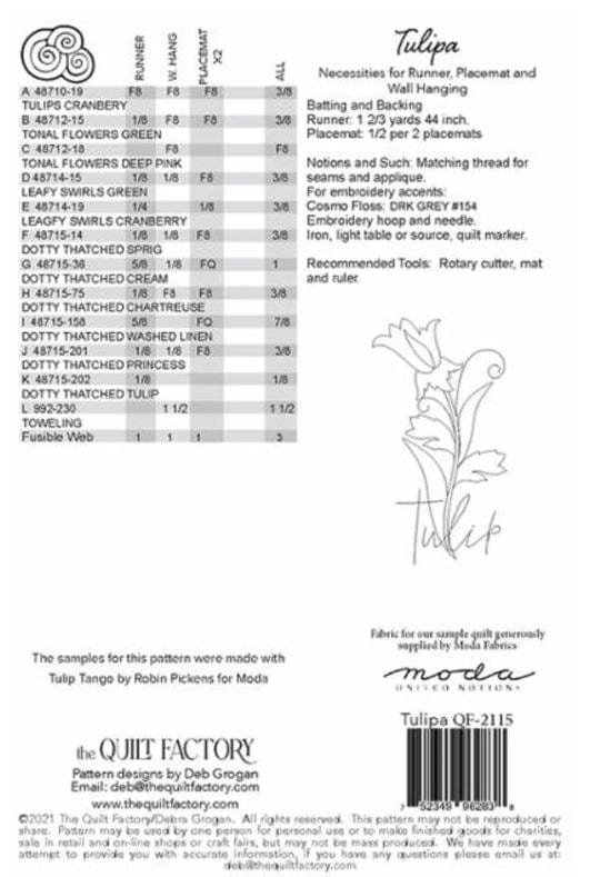 Moda Patterns Tulipa Wall Hanging Table Runner and Placemat Pattern - The Sewing Studio