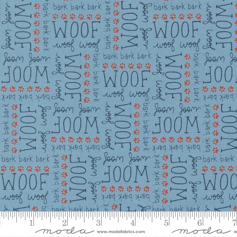 Moda Dog Daze Woof Text Blue 20843-16 Ruler Image