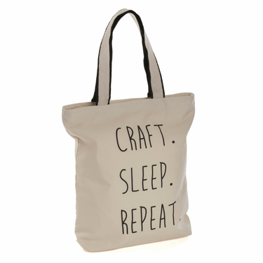 Craft Tote Bag: Craft Sleep Repeat. Cream cotton.
