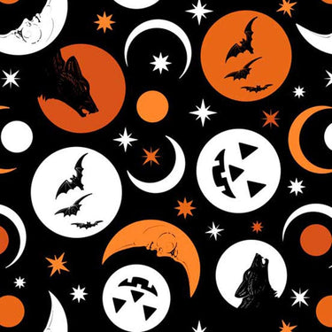 Scaredy Cat Fabric Howl at the Moon Black PWRH028