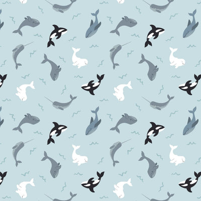 Lewis and Irene Fabric Small Things Polar Animals Whales Icy Blue