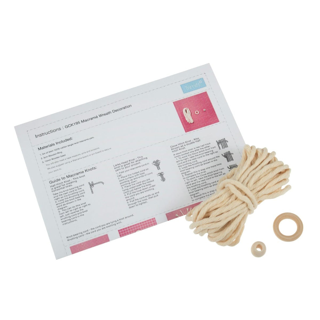 Trimits Sewing Kits Macramé Kit Wreath Decoration: Natural - The Sewing Studio