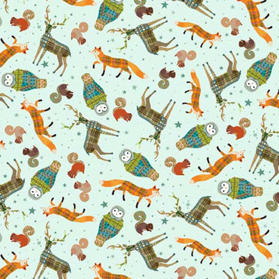 Woodland Winter Fabric Tossed Animals Green 28947H