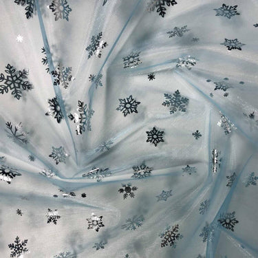 Polyester Organza Snowflake Foil Pale Blue 2411 06