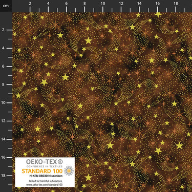 Stof Twinkle Christmas Fabric Stars Brown with Gold Metallic 4590-007
