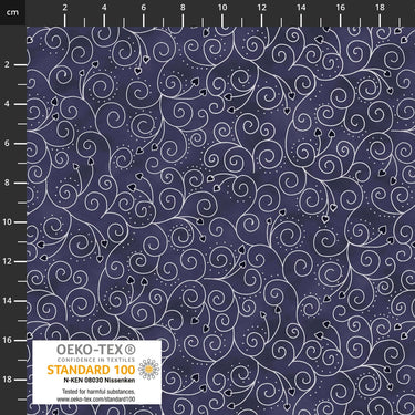 Stof Frosty Snowflake Scroll Blue with Silver Metallic 4590-608