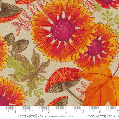 Moda Linen Blend Fabric Forest Frolic Indian Blanket Flowers Cream 48740 12L Ruler