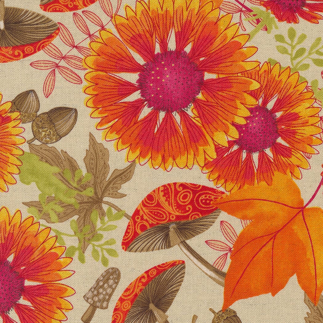 Moda Linen Blend Fabric Forest Frolic Indian Blanket Flowers Cream 48740 12L