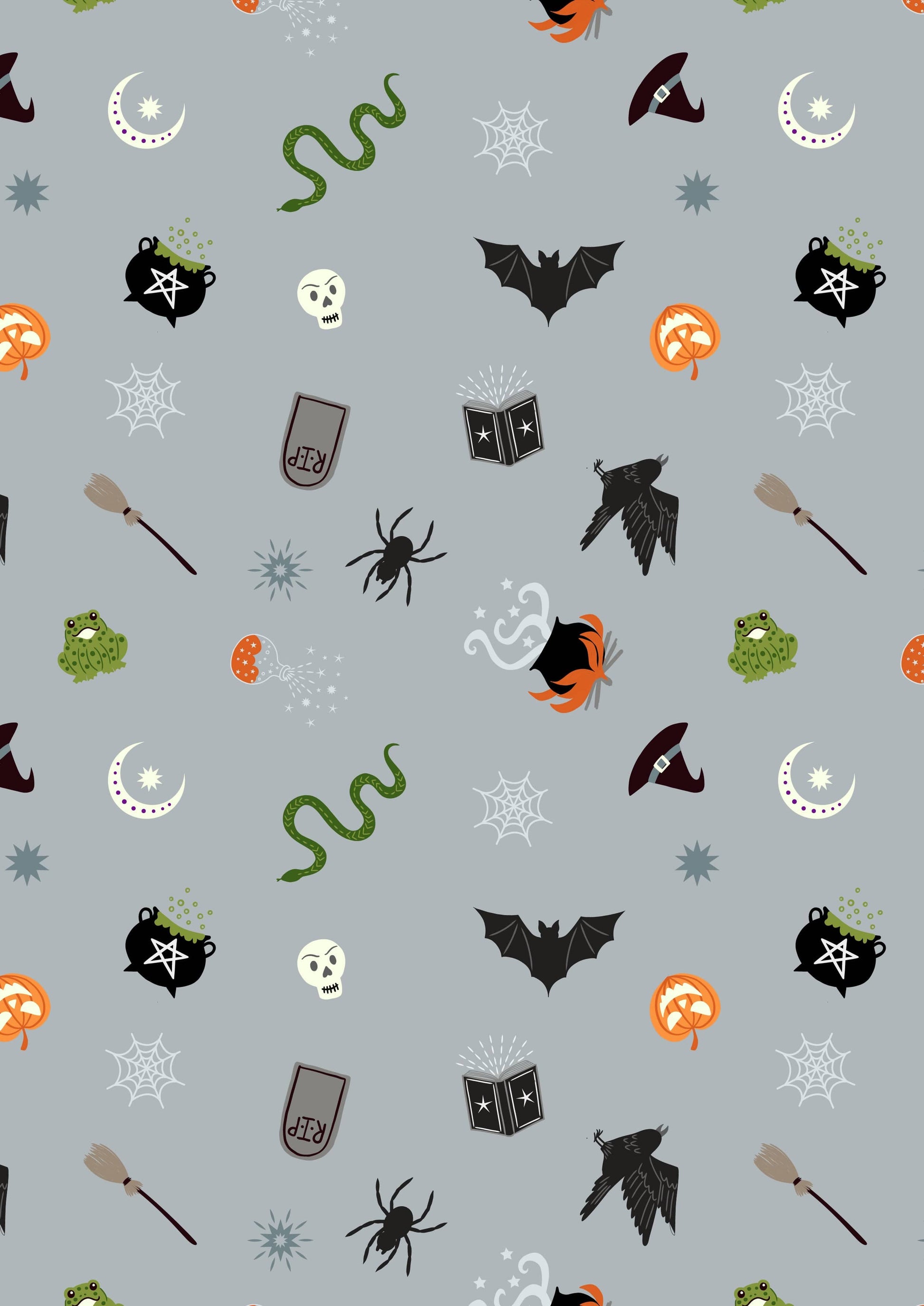 Lewis And Irene Halloween Fabric Cast A Spell Spooky On Grey With Silver Metallic A723.1 Original
