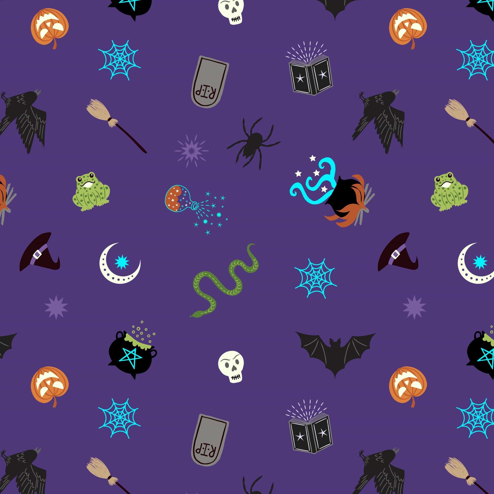 Lewis And Irene Halloween Fabric Cast A Spell Spooky On Grey With Silver Metallic A723.1 Highlighted Metallic