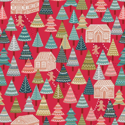 Lewis And Irene Gingerbread Season Fabric Gingerbread Forest On Red C84-2