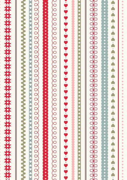 Lewis And Irene Gingerbread Season Fabric Gingerbread Festive Stripes on Cream C86-1