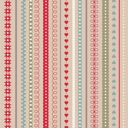 Lewis And Irene Gingerbread Season Fabric Gingerbread Festive Stripes on Butterscotch C86-2 Square