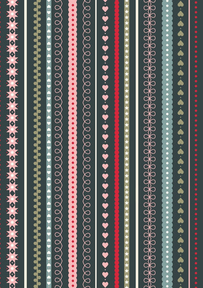 Lewis And Irene Gingerbread Season Fabric Gingerbread Festive Stripes on Dark Grey C86-3