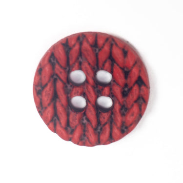 Red Round Knit-Effect Button 20mm