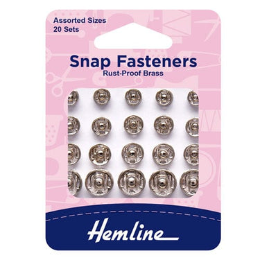 Sew-on Snap Fasteners: Nickel: Assorted: Pack of 20