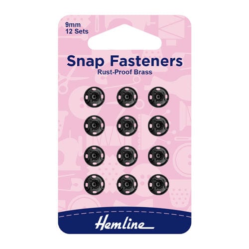 Sew-on Snap Fasteners Black 9mm: Pack of 12
