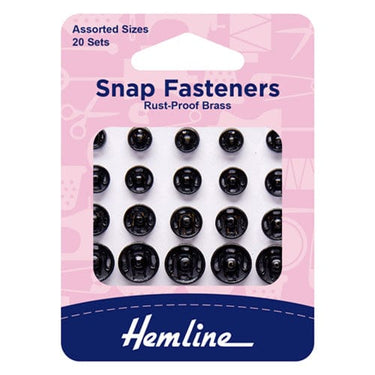 Sew-on Snap Fasteners Black Assorted: Pack of 20